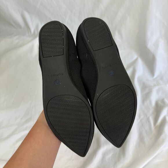 Rothys The Point Black Ballet Flats Womens Sz 9 Pointed Toe Knit Slip On Shoes - Picture 4 of 8